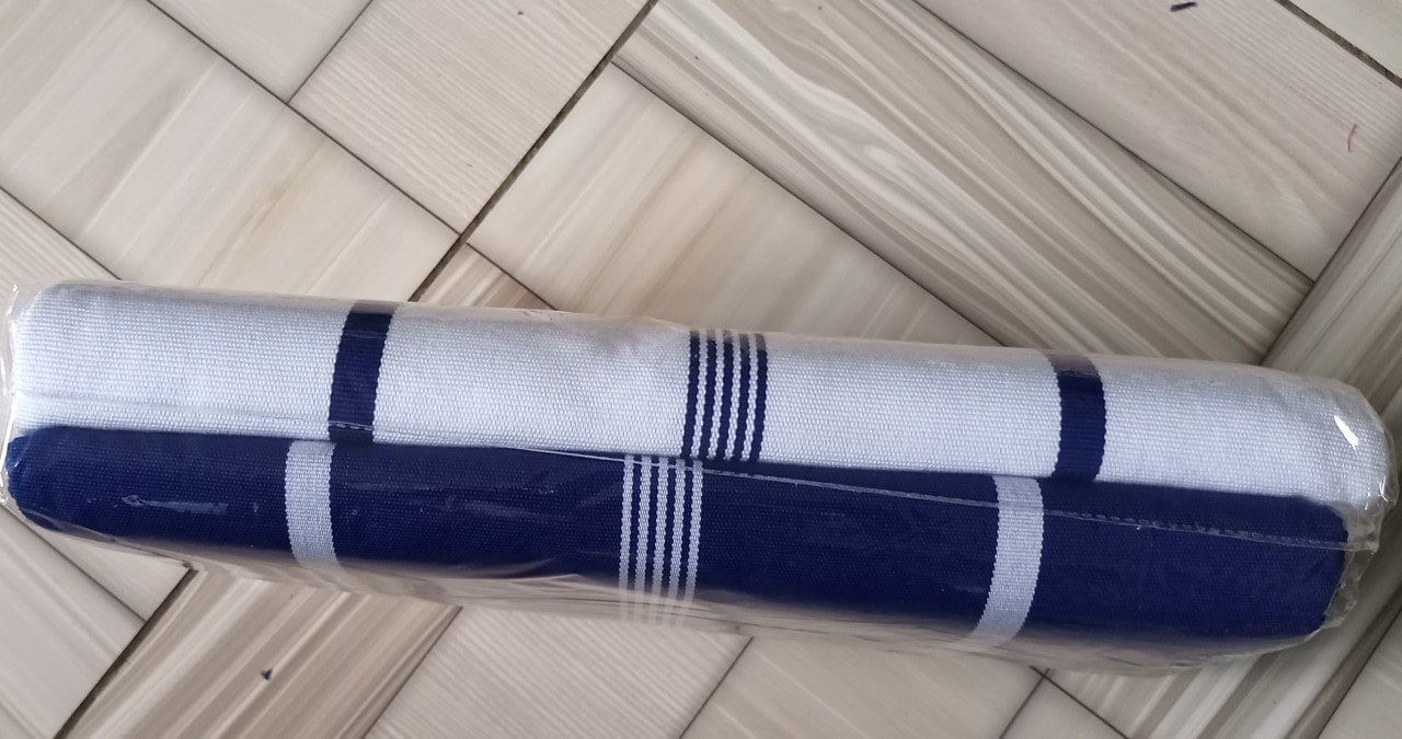 Ghanaian traditional cloth - Blue with white stripes, and white with blue stripes combination Ghanaian traditional cloth - Image 5