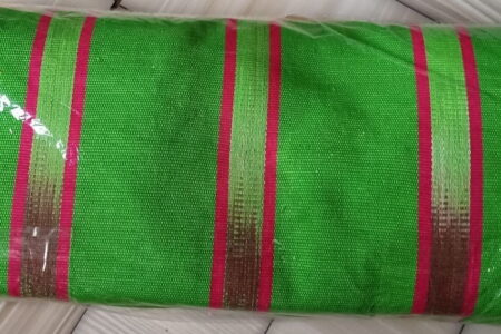 Ghanaian traditional cloth - Orange with green stripes, and green with wine tripes combination with design Ghanaian traditional cloth - Image 5