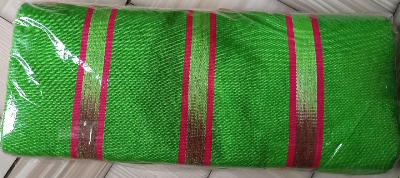 Ghanaian traditional cloth - Orange with green stripes, and green with wine tripes combination with design Ghanaian traditional cloth - Image 5