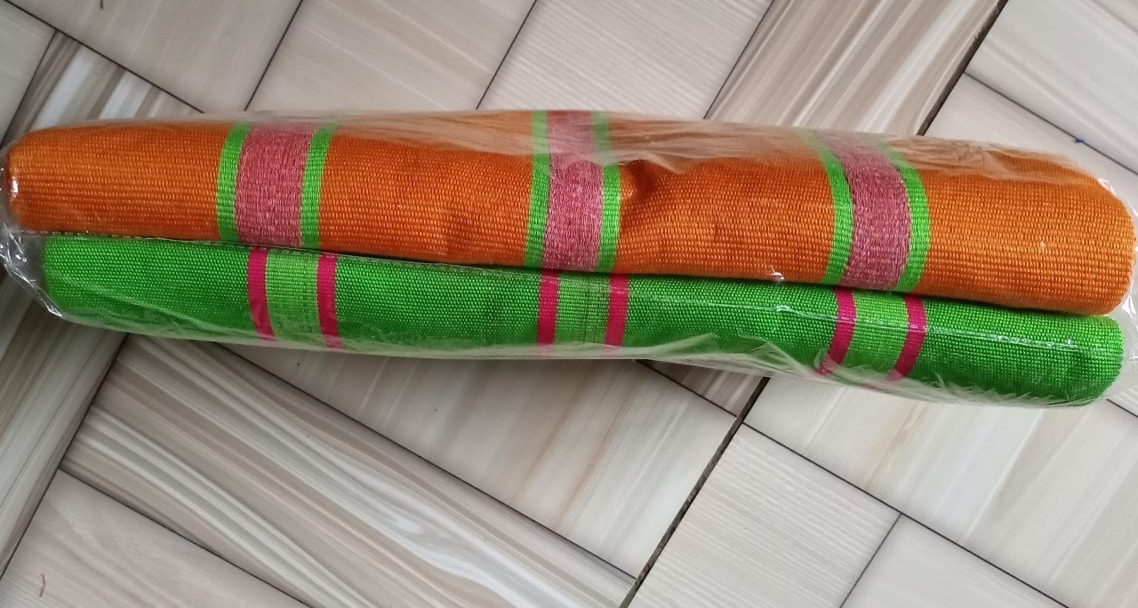 Ghanaian traditional cloth - Orange with green stripes, and green with wine tripes combination with design Ghanaian traditional cloth - Image 2