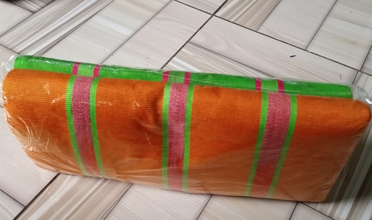 Ghanaian traditional cloth - Orange with green stripes, and green with wine tripes combination with design Ghanaian traditional cloth - Image 3