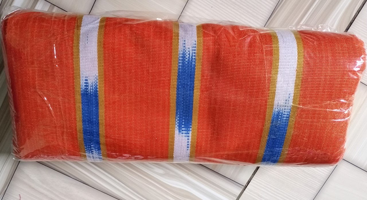 Ghanaian traditional cloth - Orange with white and peach stripes and design Ghanaian traditional cloth - Image 4