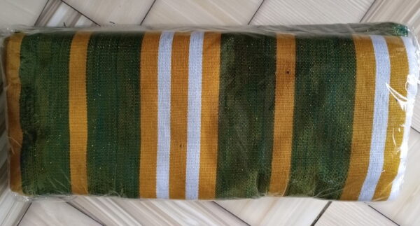 Ghanaian traditional cloth - Deep green with yellow and white stripes, and deep green with yellow shining Ghanaian traditional cloth