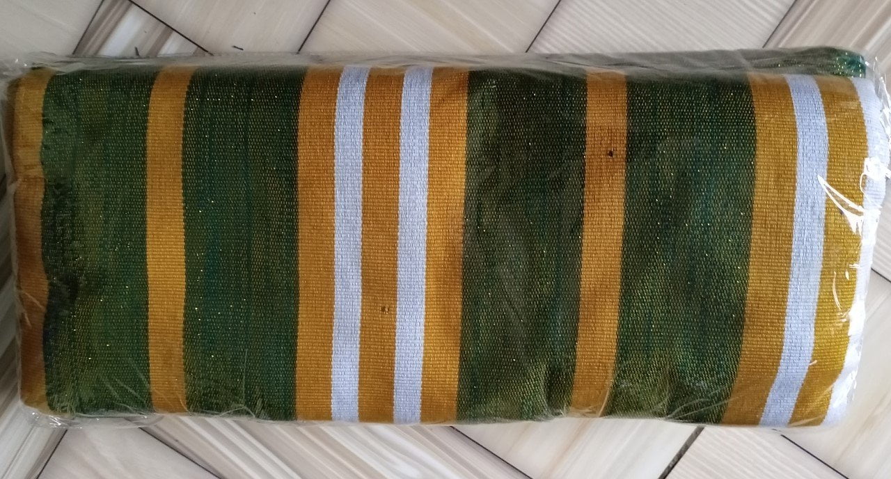 Ghanaian traditional cloth - Deep green with yellow and white stripes, and deep green with yellow shining Ghanaian traditional cloth - Image 5