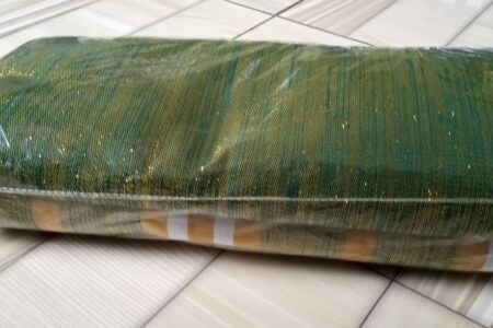Ghanaian traditional cloth - Deep green with yellow and white stripes, and deep green with yellow shining Ghanaian traditional cloth - Image 2