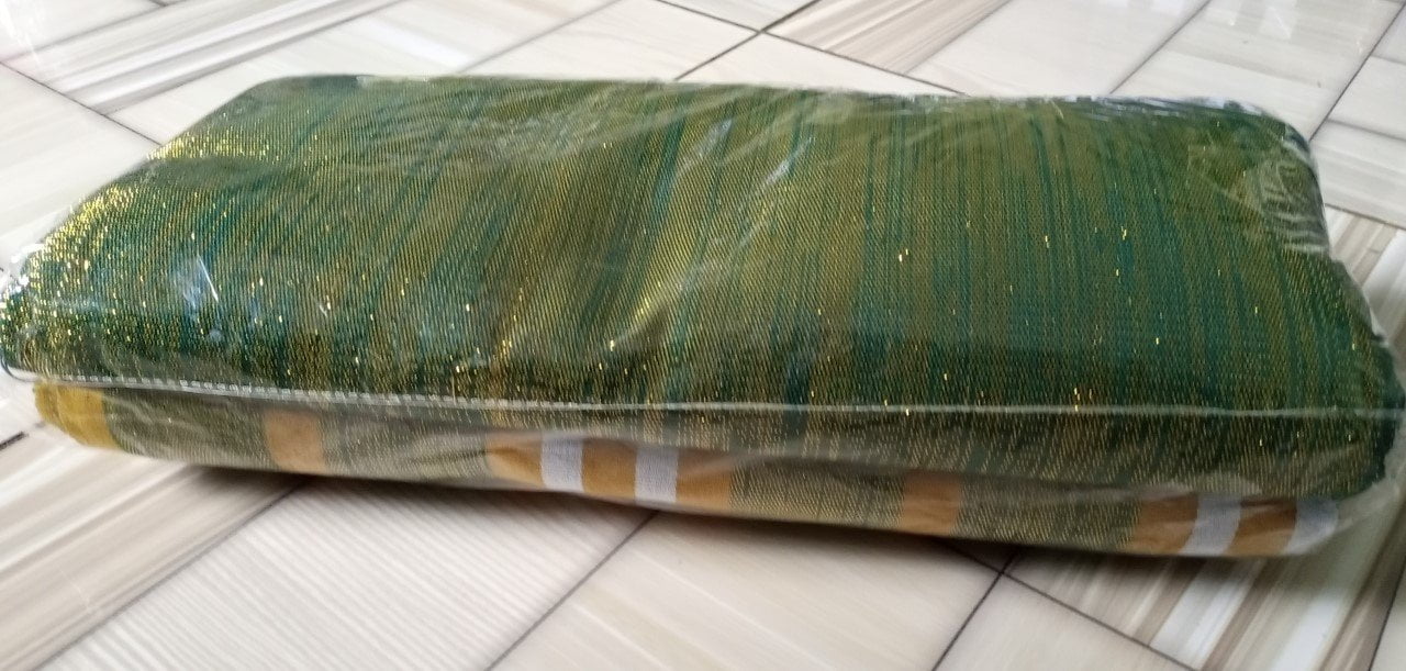 Ghanaian traditional cloth - Deep green with yellow and white stripes, and deep green with yellow shining Ghanaian traditional cloth - Image 2