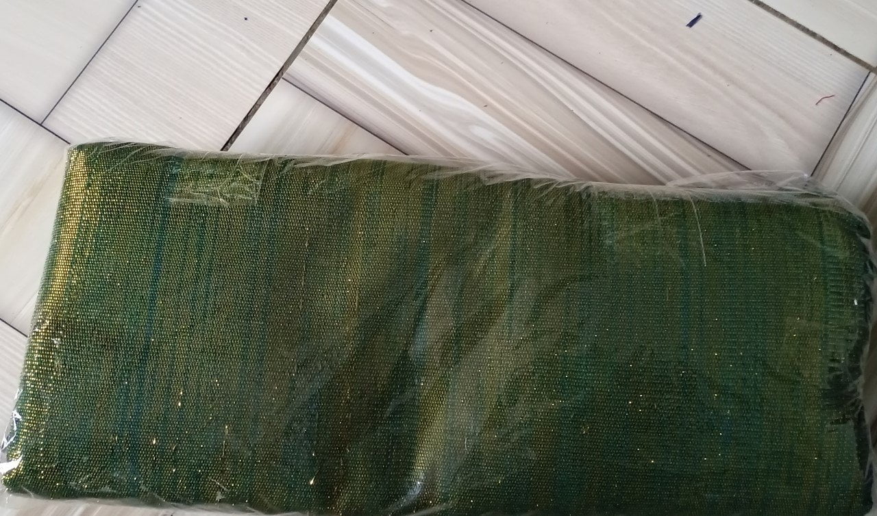 Ghanaian traditional cloth - Deep green with yellow and white stripes, and deep green with yellow shining Ghanaian traditional cloth - Image 4