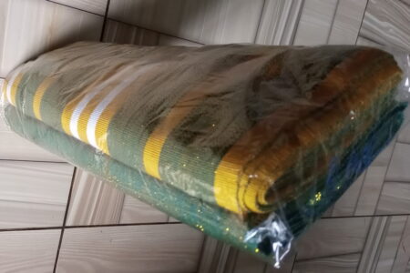 Ghanaian traditional cloth - Deep green with yellow and white stripes, and deep green with yellow shining Ghanaian traditional cloth - Image 3