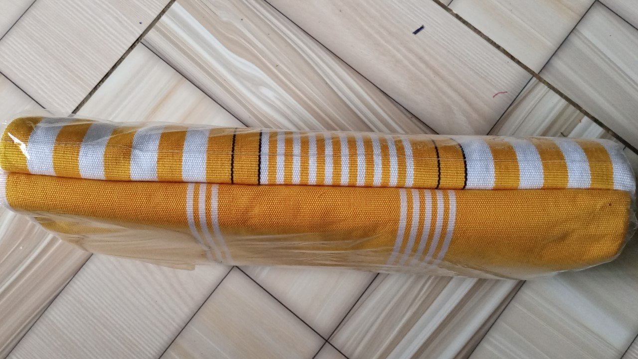 Ghanaian traditional cloth – CC yellow with white stripes Ghanaian traditional cloth - Image 1