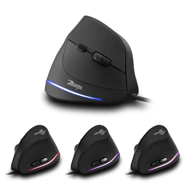 ZELOTES T-20 Mouse Wired Vertical Mouse Ergonomic Rechargeable 3200DPI Optional Portable Gaming Mouse for Mac Laptop PC Computer