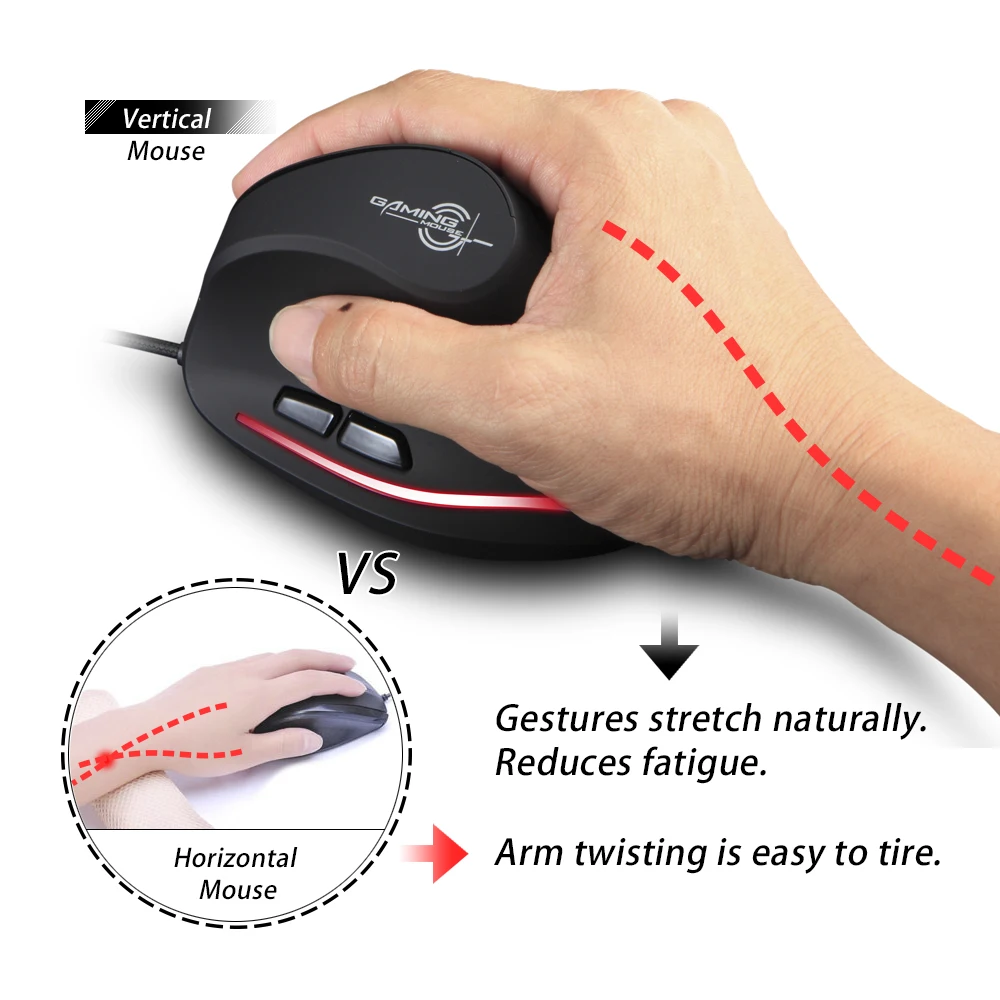 ZELOTES T-20 Mouse Wired Vertical Mouse Ergonomic Rechargeable 3200DPI Optional Portable Gaming Mouse for Mac Laptop PC Computer - Image 3