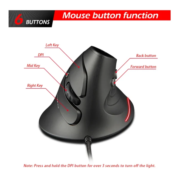 ZELOTES T-30 Mouse Wired Optical Mouse Vertical Mouse USB Wired Gaming Mouse 6 Keys Ergonomic Mice with 3200 DPI for PC Laptop
