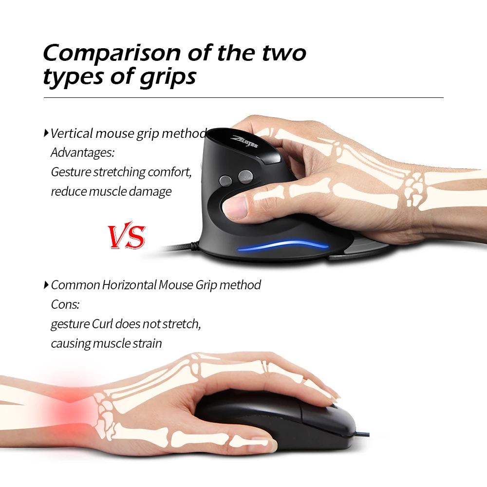 ZELOTES T-30 Mouse Wired Optical Mouse Vertical Mouse USB Wired Gaming Mouse 6 Keys Ergonomic Mice with 3200 DPI for PC Laptop - Image 3