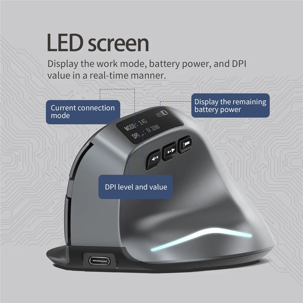 Bluetooth Vertical Wireless Mouse with OLED Screen USB RGB Rechargeable Mouse for Computer Laptop Tablet Ergonomics Mice Gaming - Image 2
