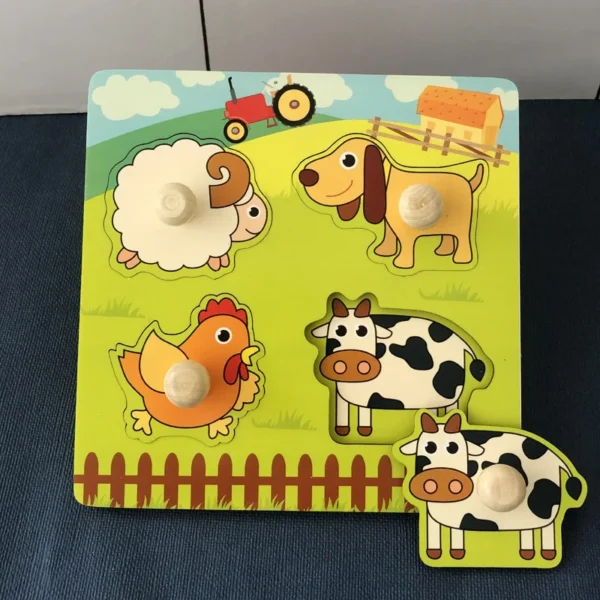 Children Hand Scratch 3D Wooden Board Baby Cartoon Montessori Early Education Farm Fruit Cognitive Puzzle Toy