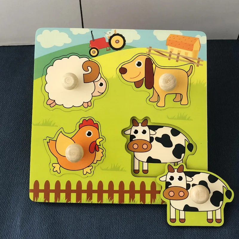 Children Hand Scratch 3D Wooden Board Baby Cartoon Montessori Early Education Farm Fruit Cognitive Puzzle Toy - Image 11
