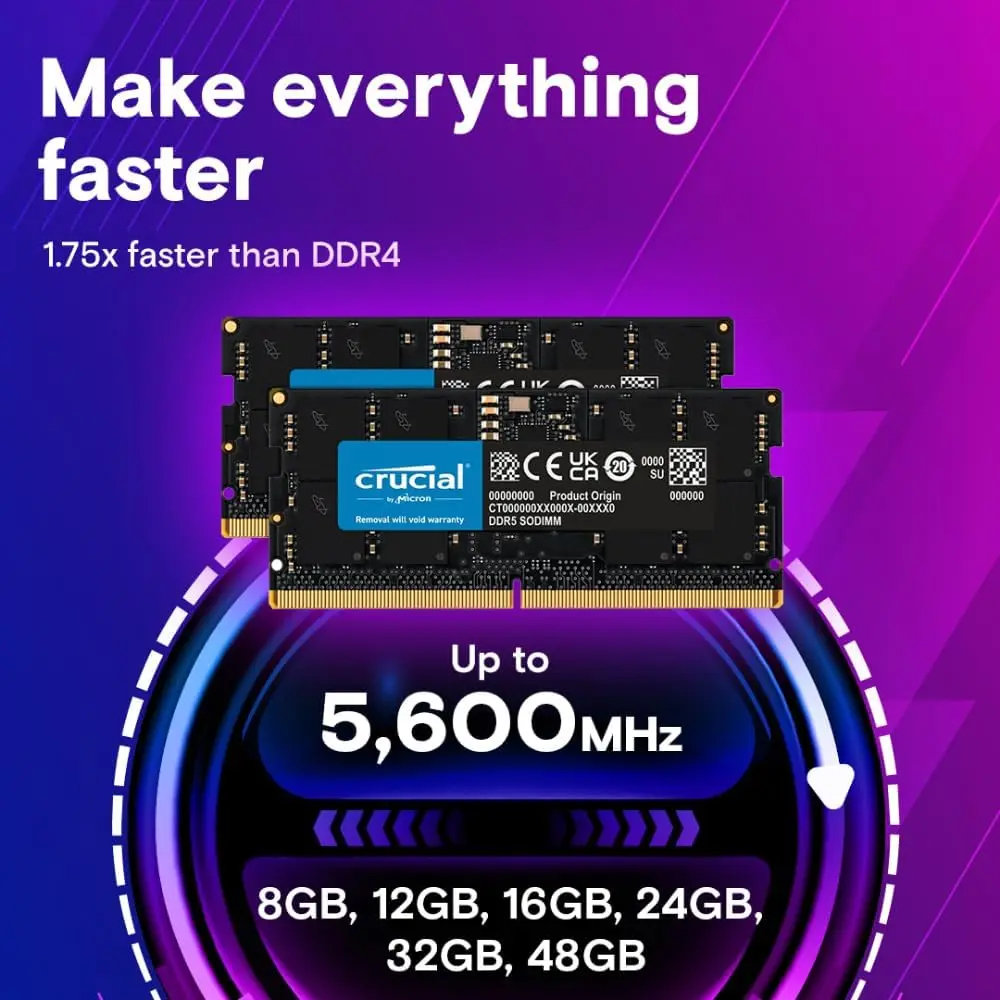 Crucial 16GB 24GB 32GB 48GB DDR5 RAM 5600MHz Laptop Memory SODIMM 262-Pin Compatible with 13th Gen Intel Core and AMD Ryzen 6000 - Image 2