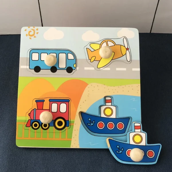 Children Hand Scratch 3D Wooden Board Baby Cartoon Montessori Early Education Farm Fruit Cognitive Puzzle Toy