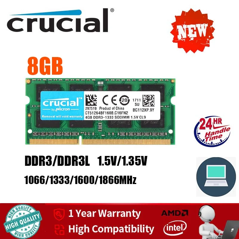 Crucial Notebook DDR3 RAM DDR3L 4GB 8GB SODIMM 1333 1666MHz 204Pin 1.35V/1.5V RAM PC3-10600 12800 FOR Laptop - Image 1