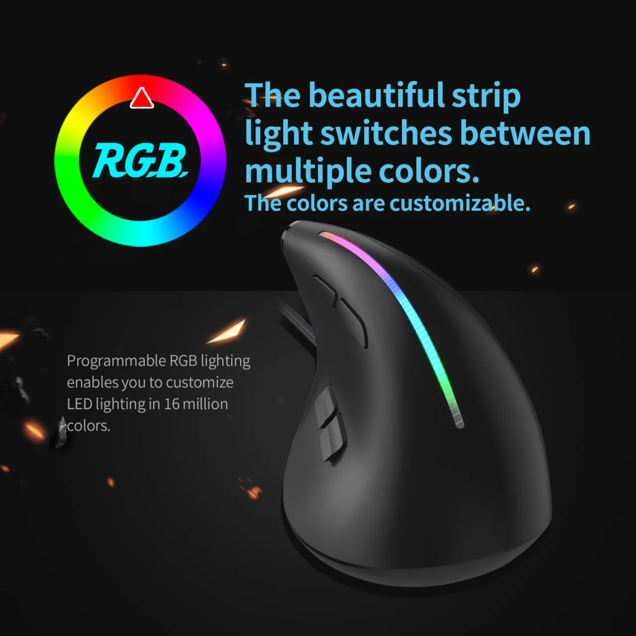 Jomaa Wired Gaming Mouse RGB Vertical Ergonomic Mice 9 Button Programmable 12800 DPI Mouse for Gamer Computer Laptop - Image 4
