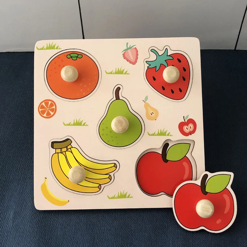 Children Hand Scratch 3D Wooden Board Baby Cartoon Montessori Early Education Farm Fruit Cognitive Puzzle Toy - Image 9