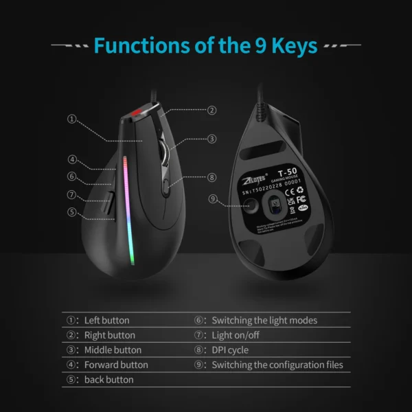 Jomaa Wired Gaming Mouse RGB Vertical Ergonomic Mice 9 Button Programmable 12800 DPI Mouse for Gamer Computer Laptop