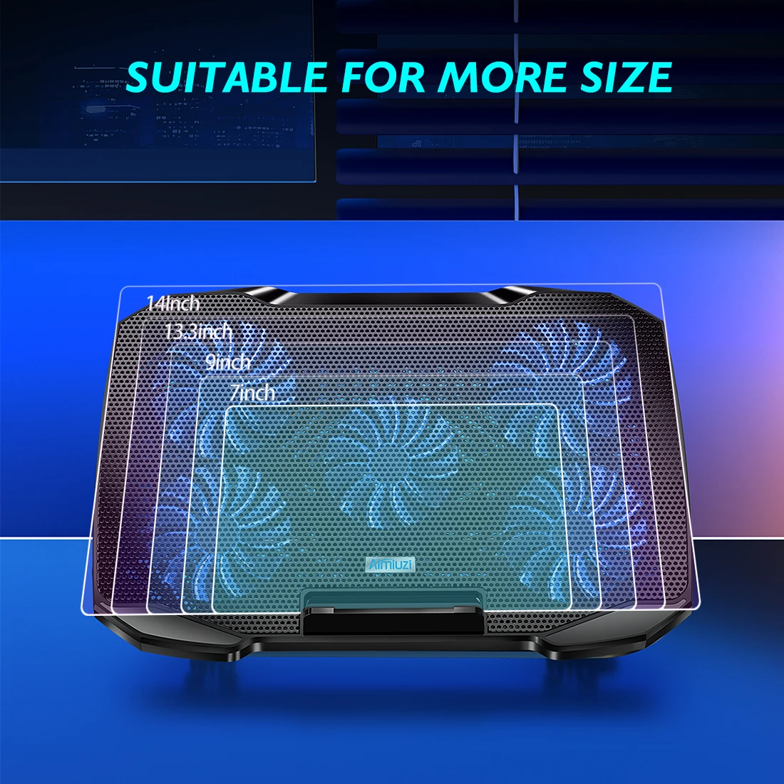 COOLCOOLD Laptop Cooling pad for 12-17 Inch Laptop Cooler Stand, 5 quiet fans, 5 Angle Adjustable with phone holder - Image 4