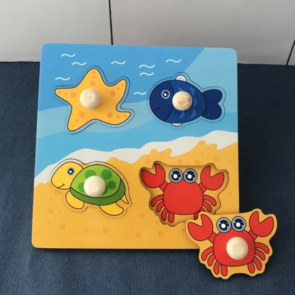 Children Hand Scratch 3D Wooden Board Baby Cartoon Montessori Early Education Farm Fruit Cognitive Puzzle Toy