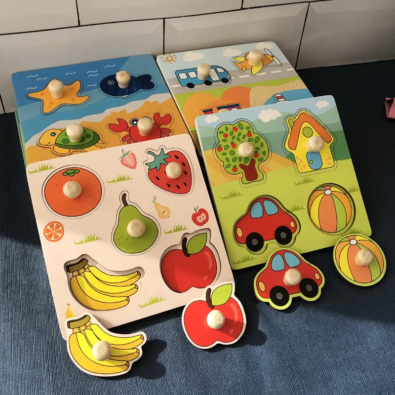 Children Hand Scratch 3D Wooden Board Baby Cartoon Montessori Early Education Farm Fruit Cognitive Puzzle Toy - Image 2