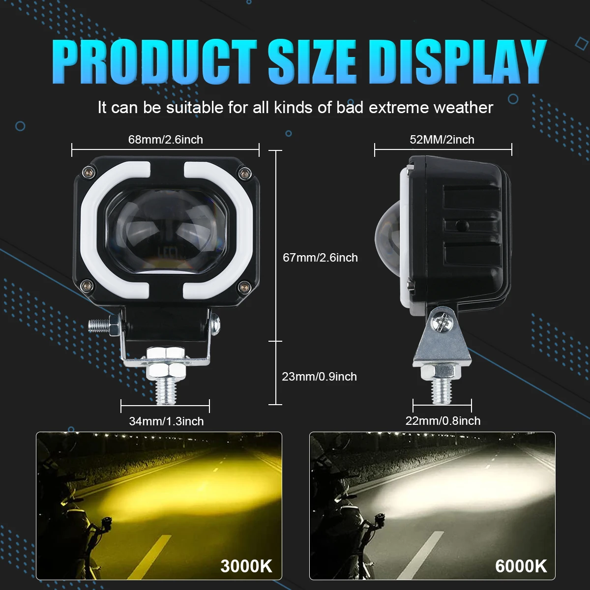 NLpearl 2PCS Motorcycle Fog Light Headlight Car Offroad Truck Angel Eyes LED light Portable Spotlights Driving Car Boat Light - Image 5